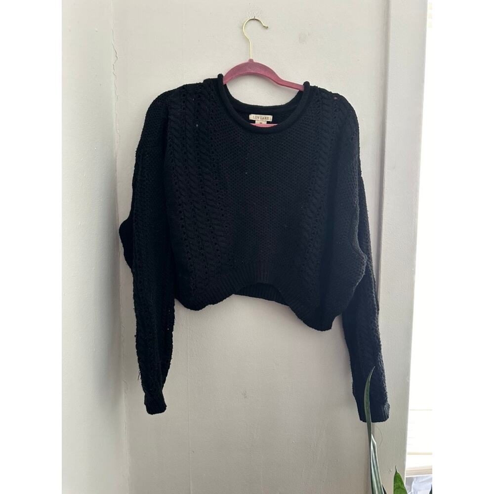 LUV LANE Women's Black Cropped Sweater | Size Medium